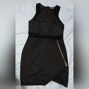 ASTR the Label Black Mesh Bodycon Mini Dress with Gold Zipper Women's Sz M